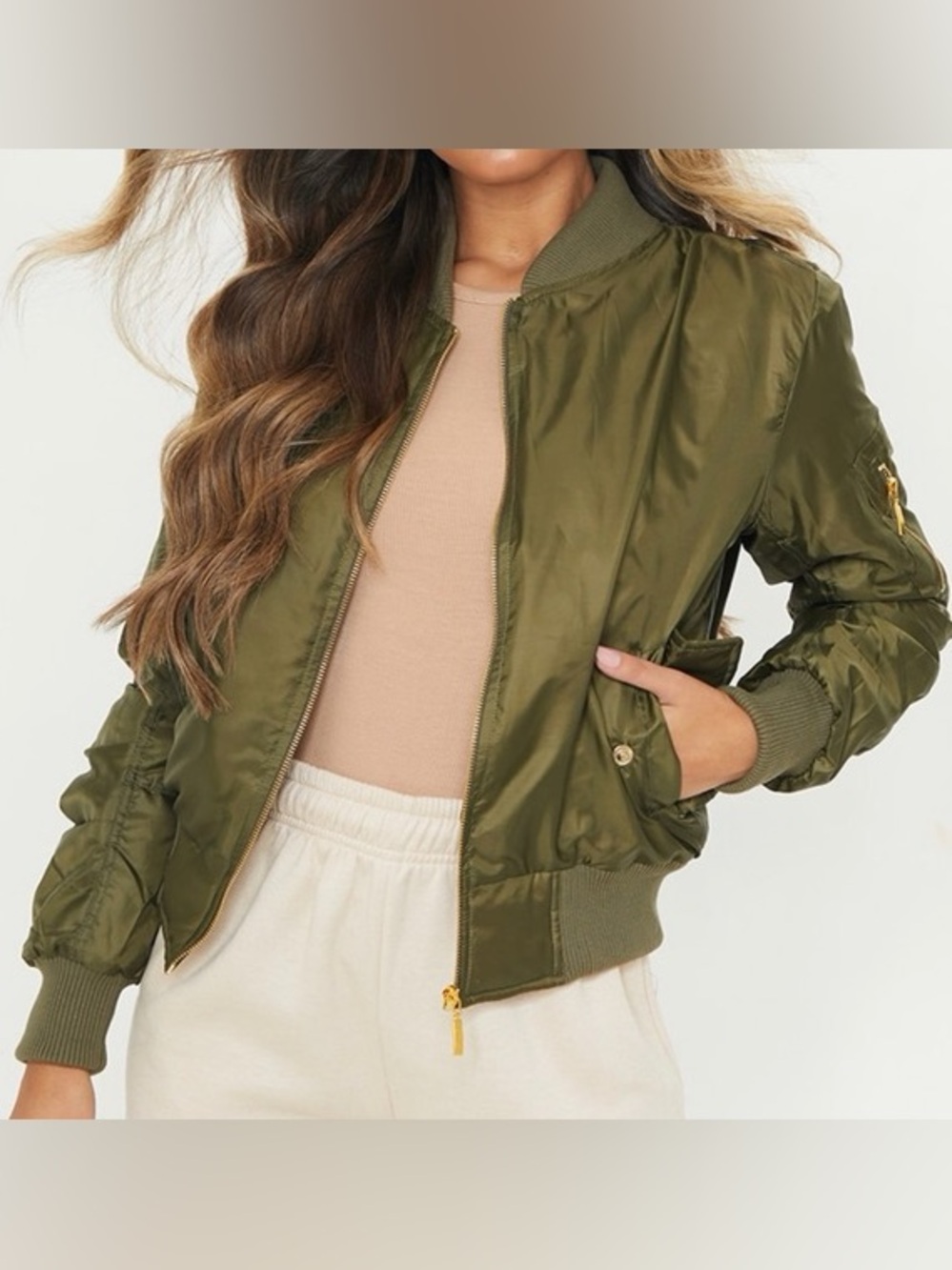 Revolve Classic Olive Green Women's Bomber Jacket - Lightweight Casual Coat